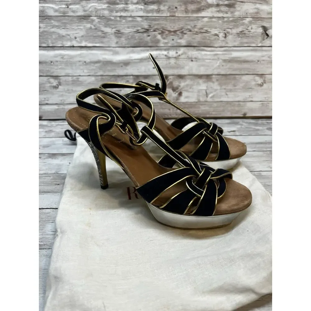 Saint Laurent YSL Tribute Platform Leather Sandal Heels Sizd EU 37.5 - Picture 11 of 11